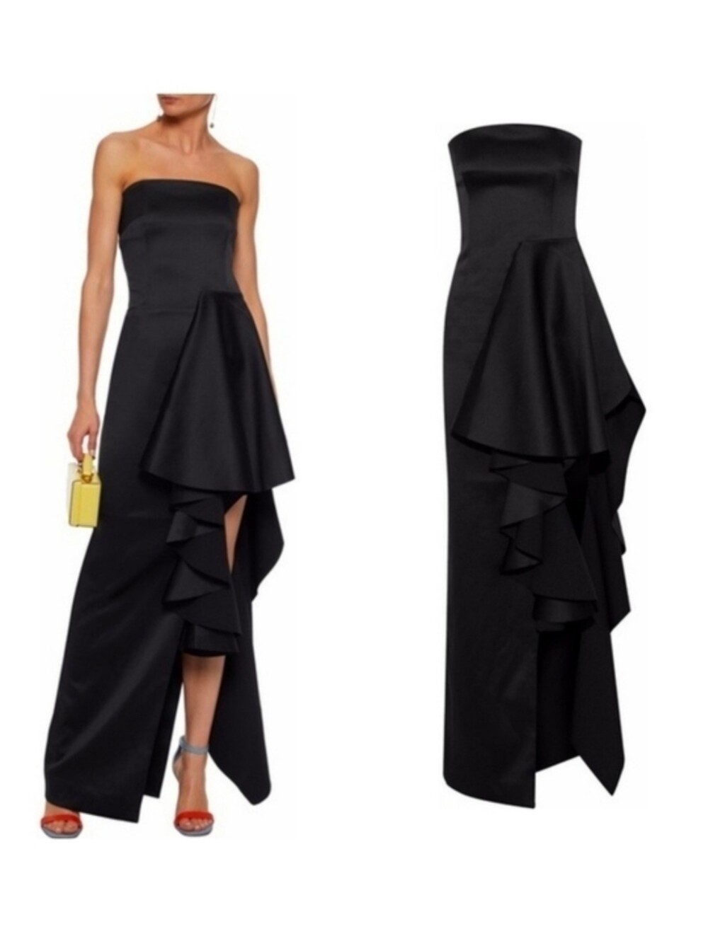 Solace London Aryana Strapless Ruffled Satin Gown